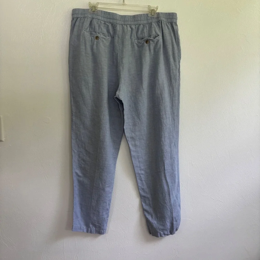 Panama Jack Mens Linen Cotton Blend Casual Pants Elastic Waist Blue Beach Sz XL